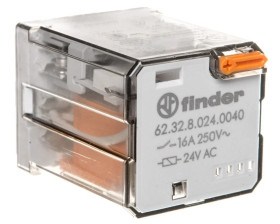 Przekaźnik 2P 16A 24V AC do gniazd lub Faston 187, przycisk testujący, mechaniczny wskaźnik zadziałania 62.32.8.024.0040