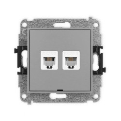 ICON Mechanizm gniazda telefonicznego podwójnego 2xRJ11, 4-stykowy, beznarzędziowe, bez pola opisowego szary mat 27IGTBO-2