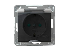 IMPRESJA Gniazdo hermetyczne z uziemieniem schuko IP-44 z przesłonami torów prądowych wieczko przezroczyste srebro GPH-1YSP/m/18