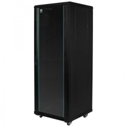 Szafa stojąca RACK 19 22U 600x600mm drzwi szklane czarna (złożona) NEKU FLR GREEN + wyposażenie