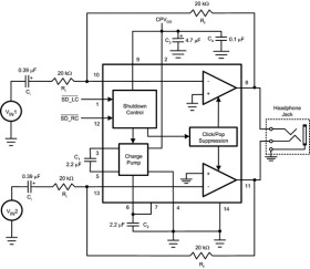 95-mW, stereo, analog input headphone amplifier