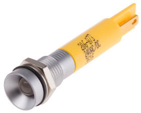 Lampka kontrolna do montażu panelowego 24V ac/dc, Żółta 8mm LED Chrom Końcówka lutownicza RS PRO