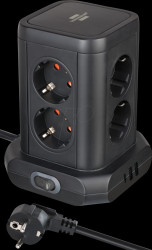 1153560010 Socket tower, 8 sockets, 2 x USB-A + 1 x USB-C, switch, 2 m