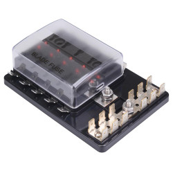 10 Way Standard Blade Fuse Box with LED Indication Negative Busbar 100A R3-76B-01-3L110