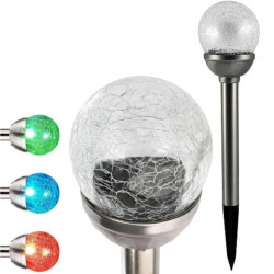 Lampa Ogrodowa LED Solarna Wbijana KULA SZKŁO Inox 8 cm GOLDLUX (Polux)