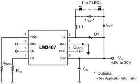 350-mA constant, constant current output floating buck switching converter for high power LEDs