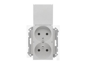 SIMON 55 Gniazdo podwójne z uziemieniem szybkozłącza IP44 z uszczelką klapka w kolorze aluminium mat TGZ2BMCZ.01/143 KONTAKT SIM