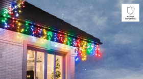 Kurtyna świetlna zewnętrzna 200l kurtyna sople z dod.gniazdem 9,6m dekoracji+1,5m przew.zas. multikolor/ czarny przewód 25-661