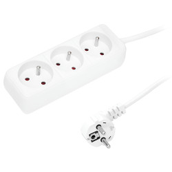 Przedłużacz sieciowy 3-Gniazda z uziemieniem 1,5m biały