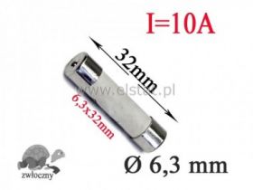 10A bezp. szklany zwłoczny; piasek; 6,3x32mm