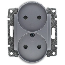 VENA Gniazdo podwójne bez uziemienia z przesłoną torów prądowych aluminium 514046