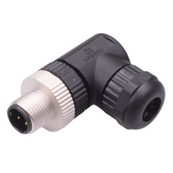 4 Way M12 Right Angle Male Industrial Circular Connector IP67 4A 250V