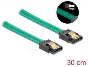 82064 SATA 6 Gb/s Cable UV glow effect green 30 cm