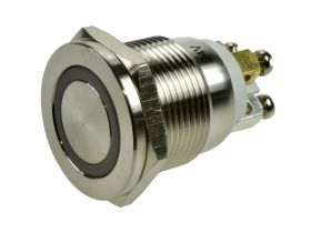 Przełącznik; przyciskowy; GQ19PF-10E/B/24V/S; OFF-(ON); 1 tor; podświetlenie LED 24V; niebieski; ring; monostabilny; na panel; 2