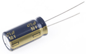 Kondensator 470μF 50V dc Radialny, Otwór przelotowy Panasonic roztaw: 5mm 12.5 (Dia.) x 25mm