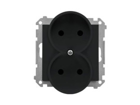 SIMON 55 Gniazdo podwójne bez uziemienia z przesłonami szybkozłącza czarny mat TG2MCZ.01/149 KONTAKT SIMON