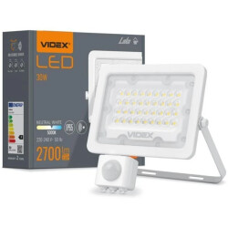 Naświetlacz LED 30W 2700lm 5000K IP65 Biały z czujnikiem ruchu i zmierzchu VIDEX LUCA