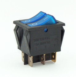 Przełącznik kołyskowy podwójny podświetlany 230V, niebieski stabilny ON-OFF