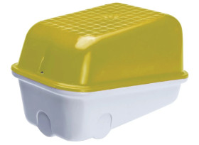 Oprawa SKOŚNA-7041S, E27, 60W, biała-bakelit, klosz żółty-poliwęglan, IP54, IK10, oprawa sygnalizacyjna A1300-P3