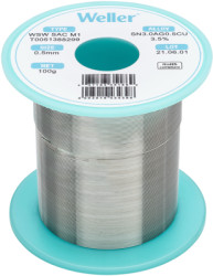 Solder, lead-free, SAC (Sn3.0Ag0.5Cu3.5%), Ø 0.5 mm, 100 g, WSW SAC M1 0,5MM 100G
