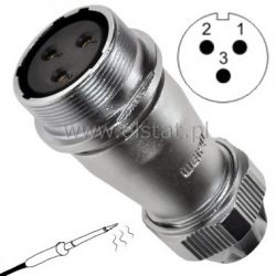 Gniazdo żeńskie, 3 piny, na przewód, gwint zewn.