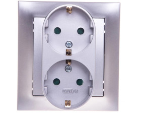 IMPRESJA Gniazdo podwójne z/u Schuko z przesłonami srebrne GP-2YSP/18