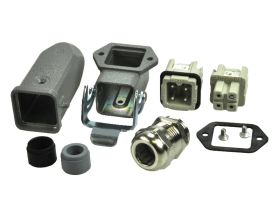 Złącze gniazdo+wtyk; Han Kit; 10200030003; 3 tory; 3A; metal; kątowe 90°; wtyk w obudowie na przewód; śrubowy; z 1 klamrą; 10A;