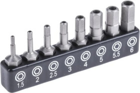 Zestaw końcówek wkrętakowych sześciokątnych, materiał Stal chromowo-molibdenowo-wanadowa, Hex 1.5, Hex 2, Hex 2.5, Hex