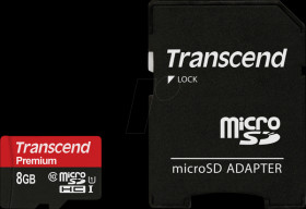 TS8GUSDU1 microSDHC memory card, 8 GB, Transcend, UHS-I class 10