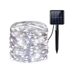 Sznur 100 LED Biały zimny IP65 ozdobny, Akumulator, solar