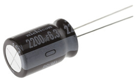 Kondensator 2200μF 6.3V dc Radialny, Otwór przelotowy Nichicon roztaw: 5mm 12.5 (Dia.) x 20mm