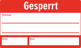 Quality assurance sign, text: &quot;Gesperrt&quot;, (W) 50 mm, paper, 088.53-4-30X50-Z4