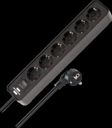 1153260000 Ecolor socket outlet, 6-way, 1.5 m, black