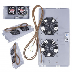 Panel 2x wentylator RACK 19" do szaf PROGRESS dachowy szary z termostatem