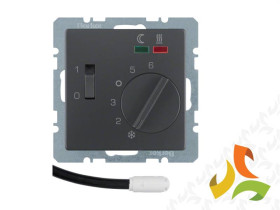 BERKER Q.1/Q.3/Q.7 Regulator temperatury podłogowej z wyłącznikiem stykiem zwiernym i 2 diodami LED antracyt aksamit lakierowany