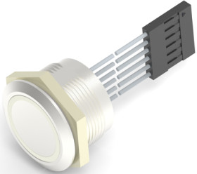 Vandal-proof pushbutton switch, 1 pole, silver, illuminated  (RGB), 1 A/24 VDC, mounting Ø 22.2 mm, IP68, 2342836-3