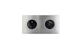 Gniazdko Elektryczne Czarne Podwójne Ramka Stal Szczotkowana Gn-Ss02c