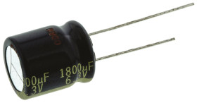 Kondensator 1800μF 6.3V dc Radialny, Otwór przelotowy Panasonic roztaw: 5mm 12.5 (Dia.) x 15mm