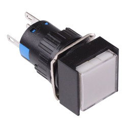White Square Latching 16mm Push Button Switch NO/NC 230V