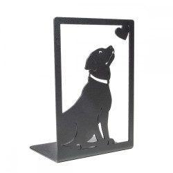 Czarna metalowa podpórka do książek z motywem psa