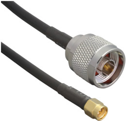 Coaxial cable, SMA plug (straight) to N plug (straight), 50 Ω, RG-58, grommet black, 610 mm, CSD-SMAM-610-NM