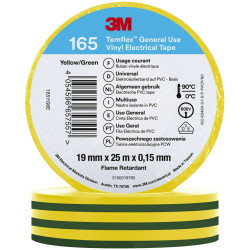 3M 165YG6E Temflex&#x2122; 165 Electrical Tape Yellow 25 m x 19 mm 1 pc