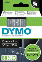 S0720600 DYMO D1 labelling tape, 12 mm, white/transparent