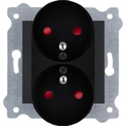 Gniazdo podwójne z uziemieniem (Typ E) i przesłonami torów prądowych 16A 250V Czarny Metalik 246/14E EXEN