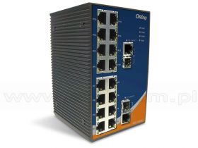 IES-1162GC, Switch przemysłowy niezarządzalny, DIN, 16x 10/100 RJ-45 + 2 sloty SFP