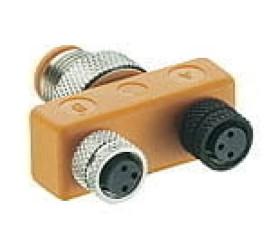 Rozdzielacz-trójnik złącza M12 męski/2xM8 żeńskie 3-pinowe wersja 90 z samoblokującym połączeniem gwintowanym ASBS 2 M8-90