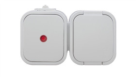 B2 Gniazdo Pojedyncze N/T 2P+Z Bryzgoodp. + Łącznik Podświetlany Ip54 Biały...