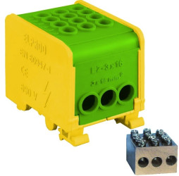 Odgałęźnik instalacyjny 1-torowy (3x16mm²/3x16mm²) LZ1*16/16/16 mocowanie na TS 35, żółto-zielony 84170009