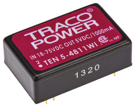 Przetwornica DC-DC, 6W, Uwe 18 → 75 V DC, Uwy 5V dc, Iwy 1A, TRACOPOWER