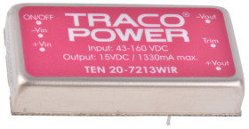 Przetwornica DC-DC, 20W, Uwe 43 → 160 V DC, Uwy 15V dc, Iwy 1.33A Tak, TRACOPOWER Nie